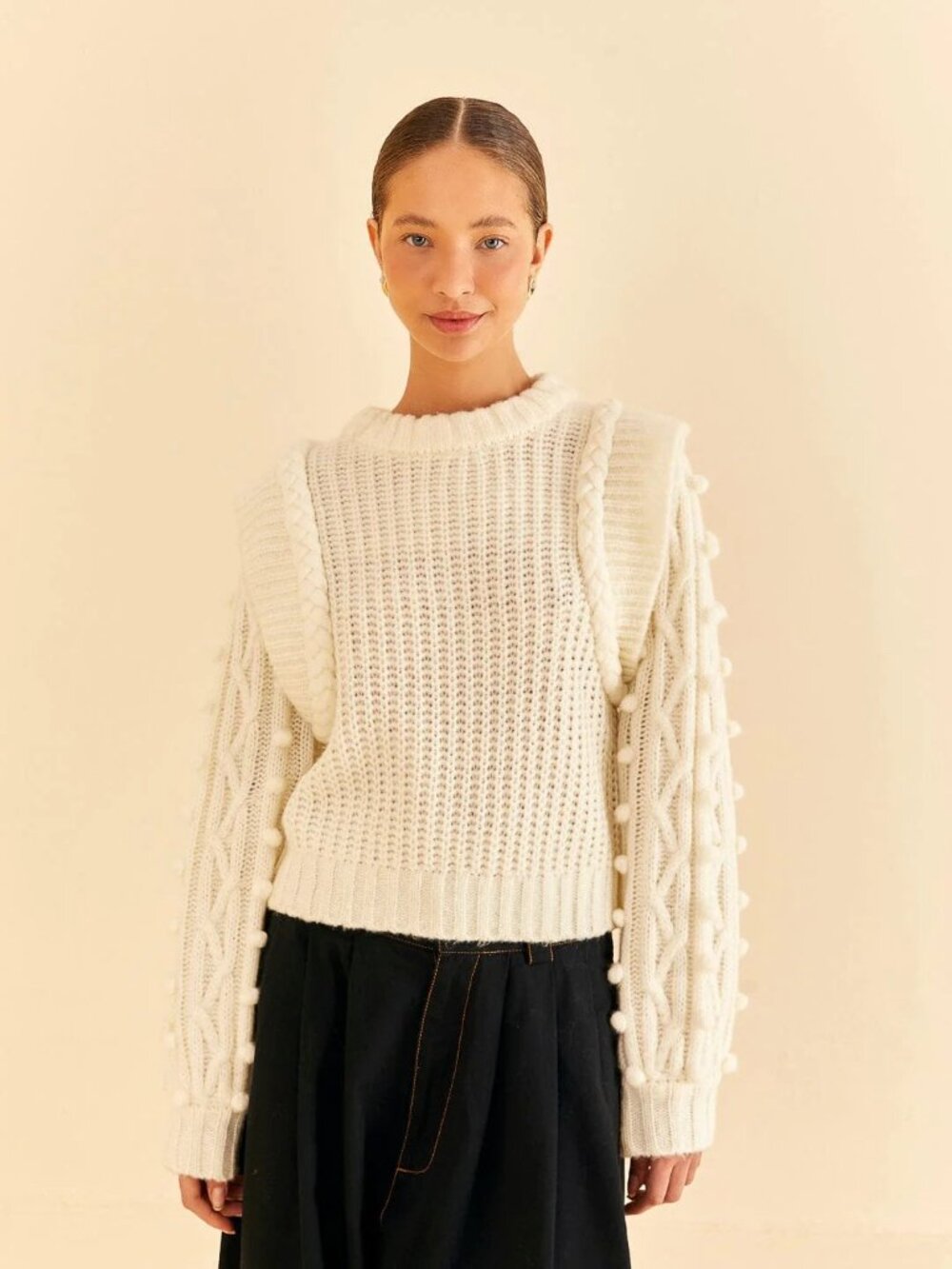 FARM Rio Braided Chunky Knit Sweater - Off-White - Size XL - Picture 5 of 6